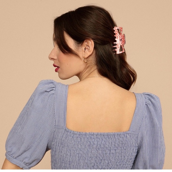 Rouje Katia Navy White Gingham Puff Sleeve Blouse - Picture 6 of 6